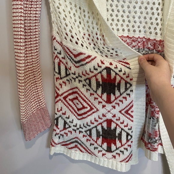 •2/$25• Vanilla Star Aztec Print Hooded Cardigan in Cream & Red - Picture 2 of 4